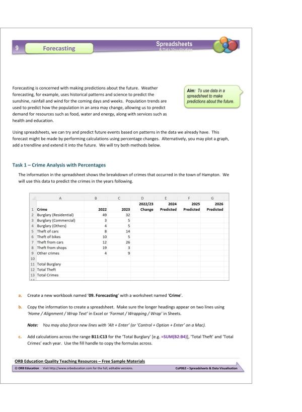 Spreadsheets and Data Visualisation 2024 (Yrs 7-8) - Image 5